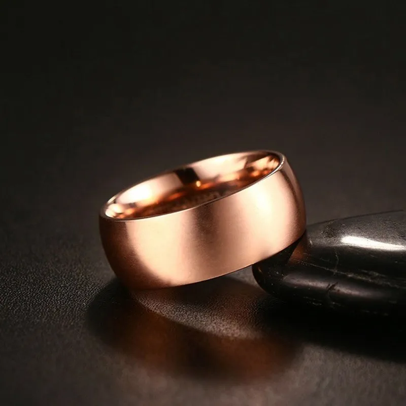 Meaeguet Titanium Rings For Men Rose Gold Color Luxury 8mm Titanium Band Brushed Wedding Ring Band Male Jewelry