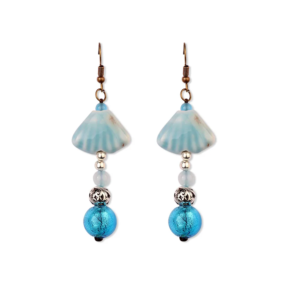 

2 colors MYWINY New ceramic beads earrings green ,fashion vintage ethnic colored glaze earrings