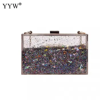 

Pink Women Cute Transparent Clear See Through Box Clutch Silver Acrylic Evening Handbag Cross-Body Purse Bag