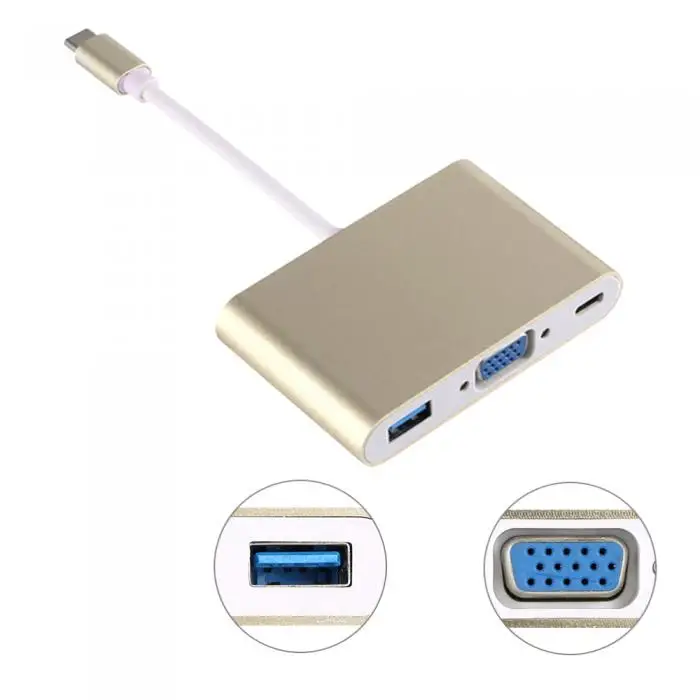 Зарядное устройство из алюминиевого сплава типа C USB 3,1 type-C к адаптеру VGA Мужской и Женский конвертер usb-концентратор зарядный порт для MacBook