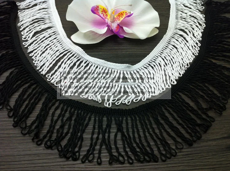 

5 yard 5.5cm 2.16" wide black/ivory fringe tassels tapes lace trim ribbon k541r free ship