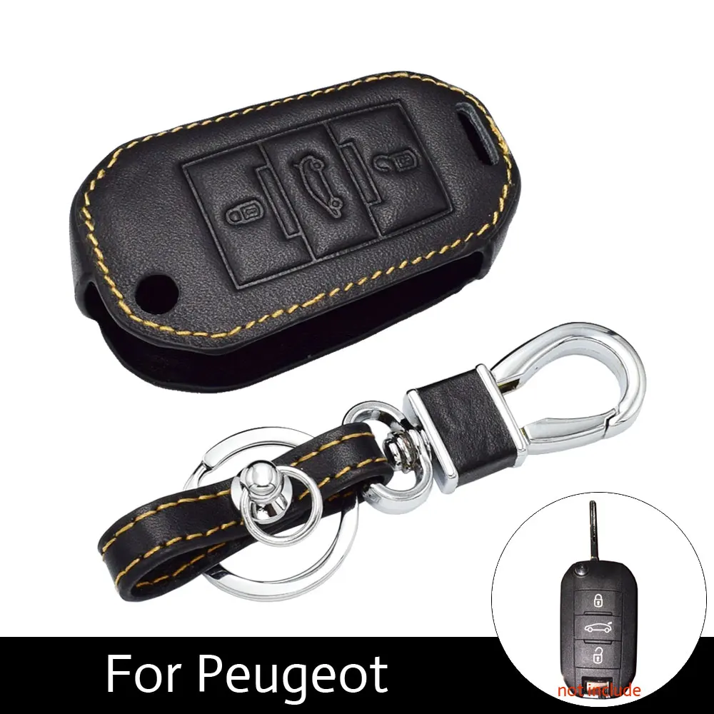 

ATOBABI 3 Buttons Leather Car Flip Key Case Cover For Peugeot 2008 3008 4008 301 308S 408 508 2014-2016 Flip Keys Car Styling