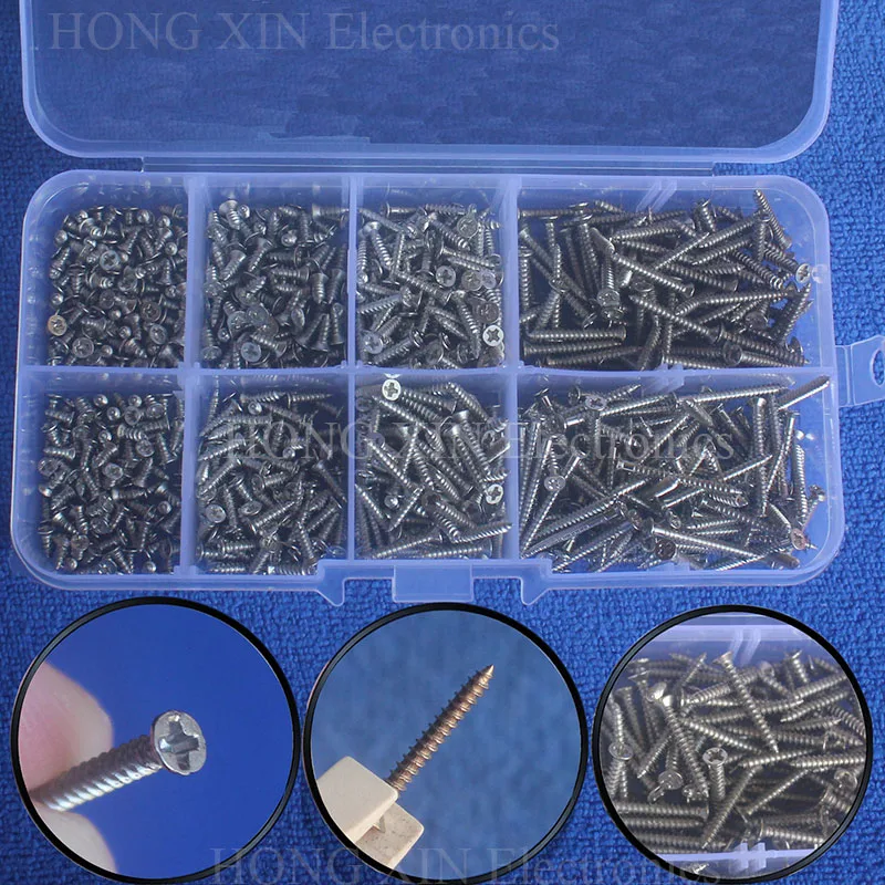 

800Pcs/set M2 Self-Tapping Screws Cross Drive Flat Head Screw Woodworking Fastener With Box Hardware Wholesale
