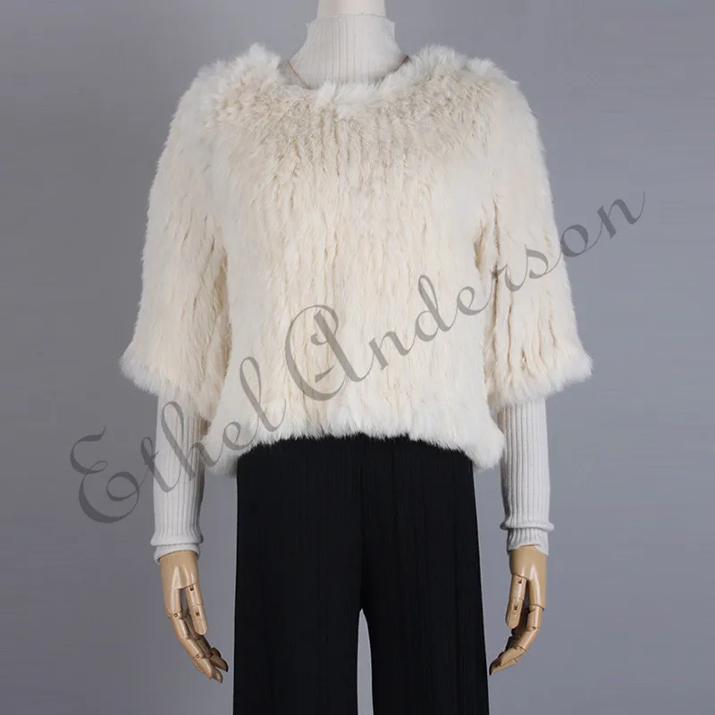 Ethel Anderson beauty вязаное пальто с натуральным кроличьим мехом Женский пуловер куртка талия короткий меховой свитер с коротким рукавом жилет