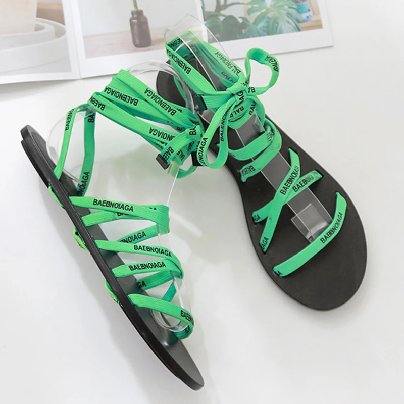 Г., зеленые сандалии-гладиаторы с завязками женские босоножки на плоской подошве с открытым носком и перекрестными ремешками, женская модная обувь для вечеринок