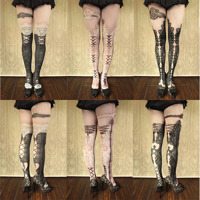 MS шелковые чулки с принтом чулки тату напечатанные Гольфы Лолита по колено высокие носки Лолита колготки с принтом 360 градусов