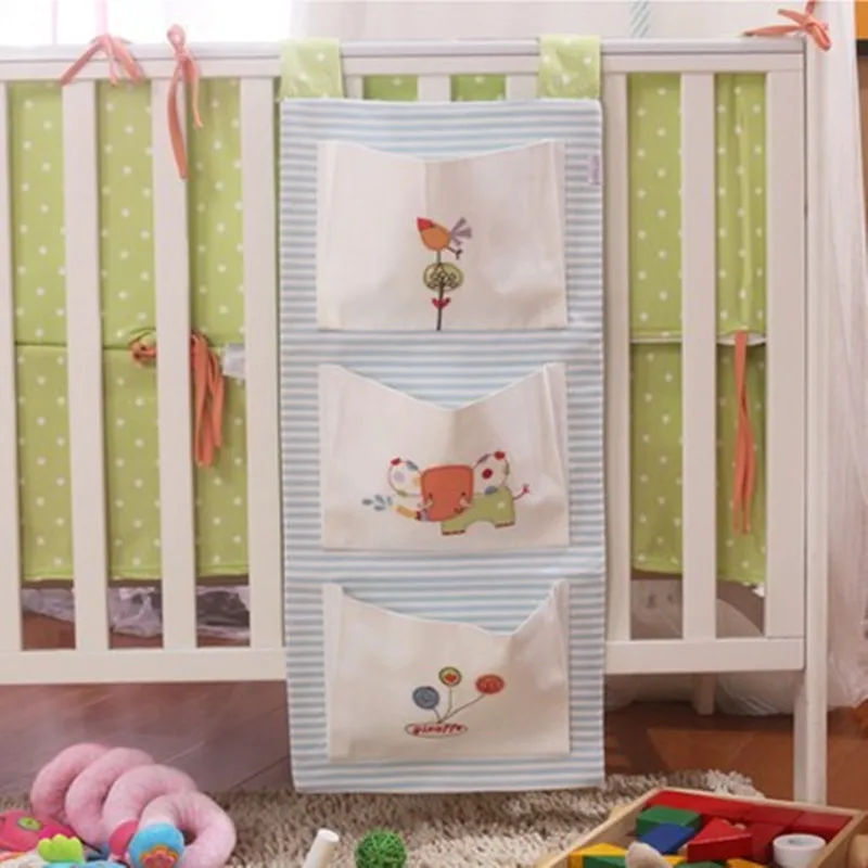  Baby Bed Hanging Storage Bag Cotton Newborn Crib Organizer Toy Diaper Pocket for Crib Bedding Set A