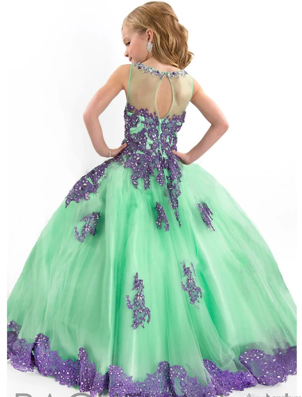 Новое поступление г. Праздничное платье для девочки платье фиолетовое и зеленое вечернее платье аппликация длина до пола платье с цветочным узором для девочек