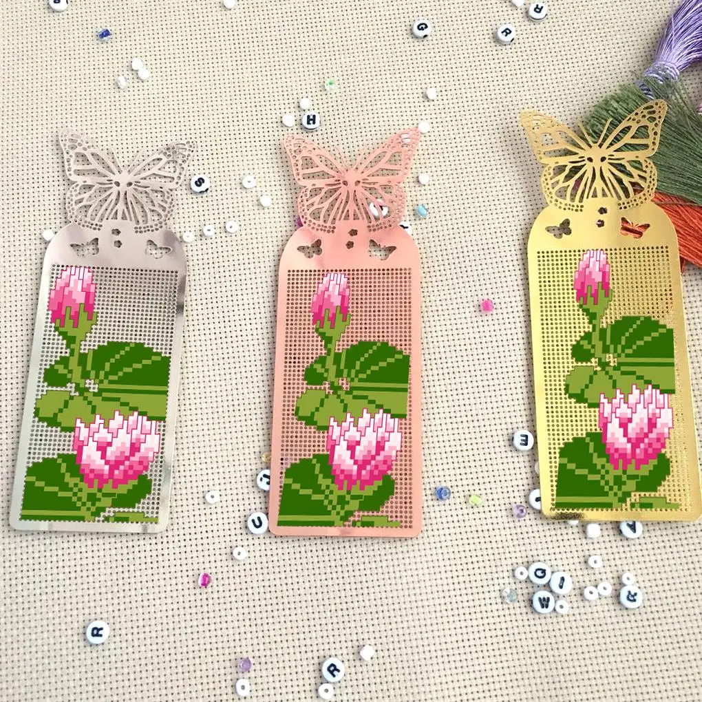 

DIY Craft Stich Cross Stitch Bookmark Metal Silver Golden Needlework Embroidery Crafts Counted Cross-Stitching Kit