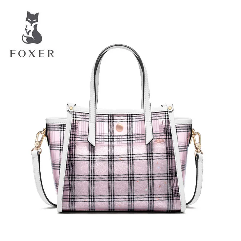 

FOXER portable jelly handbag 2019 new wave fashion wild lattice transparent PVC Messenger shoulder bag