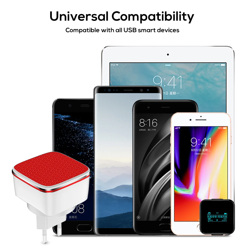 TOPK 5V 2.4A умный дорожный адаптер зарядного устройства с двойным USB настенный