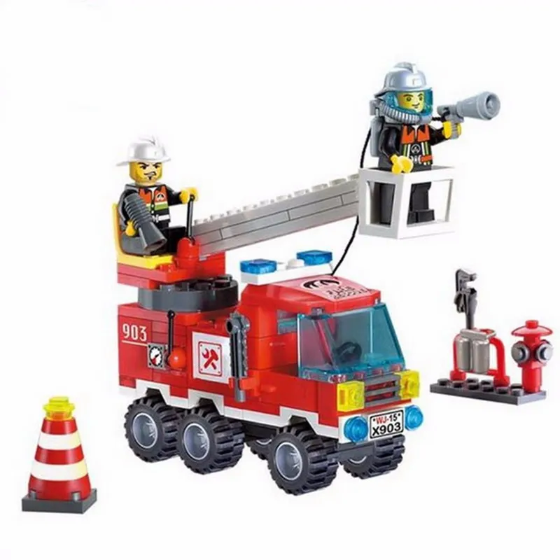 

sermoido City Fire Ladder Truck Firefighters Figures Engine Children Educational Building Block Toy Compatible With Legoings