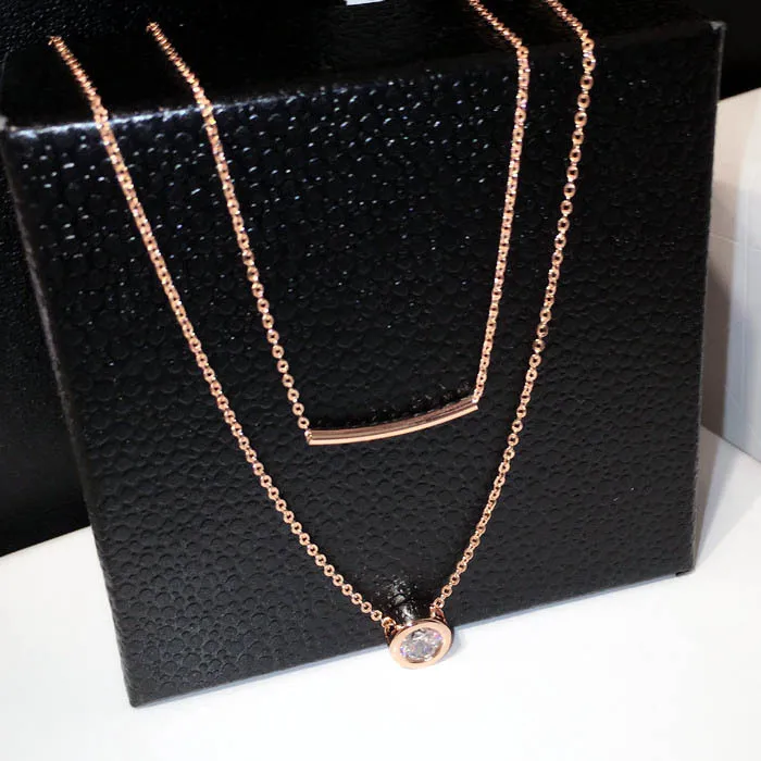 Charmwin, модное простое Двухслойное кубическое циркониевое ожерелье, женское геометрическое ожерелье с цепочкой, s& Кулоны, розовое золото, ювелирное изделие