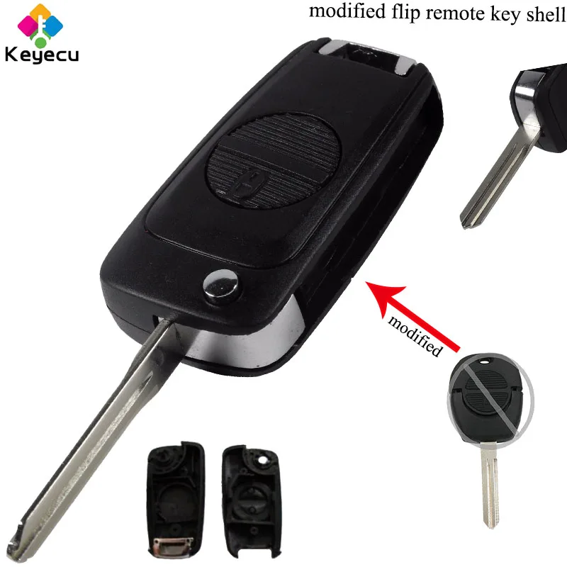 

KEYECU Modified Flip Remote Car Key Shell Case Cover - 2 Buttons & A33 Uncut Blade - FOB for Nissan Micra Almera Primera X-Trail