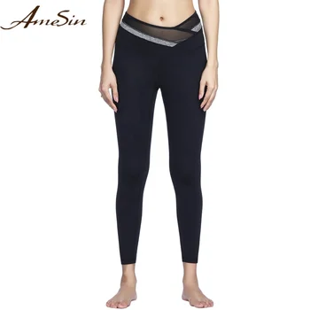 

AMESIN Seamed Sexy Waist Shaper Cross Sexy Mesh Design Unique Women Sportswear Leggings Body Building Yoga Pants