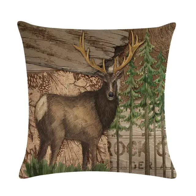 45cm*45cm Antique elk and brown bear design linen/cotton throw pillow covers couch moose cushion