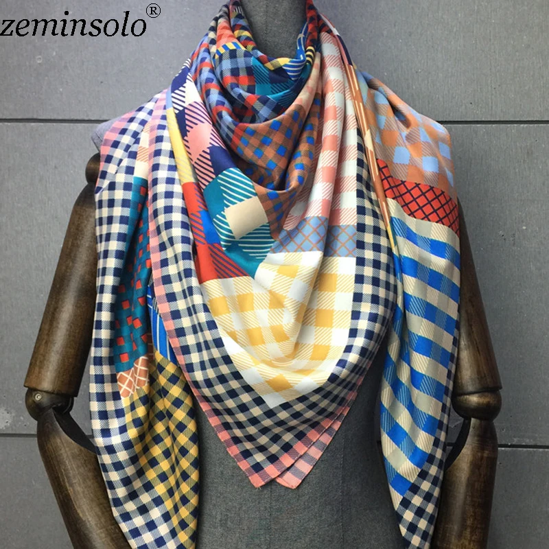 Bufanda de 100% seda de sarga estampada para mujeres, chal, foulard cuadrado, hijab, pañuelos de 130x130cm|Bufandas de mujer| - AliExpress