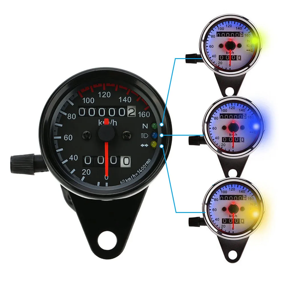 

Universal Motorcycle Speedometer Odometer DC 12V Motorbike Gauge ATV Scooter Backlight Dual Speed Meter LED Indicator 0~160km/h