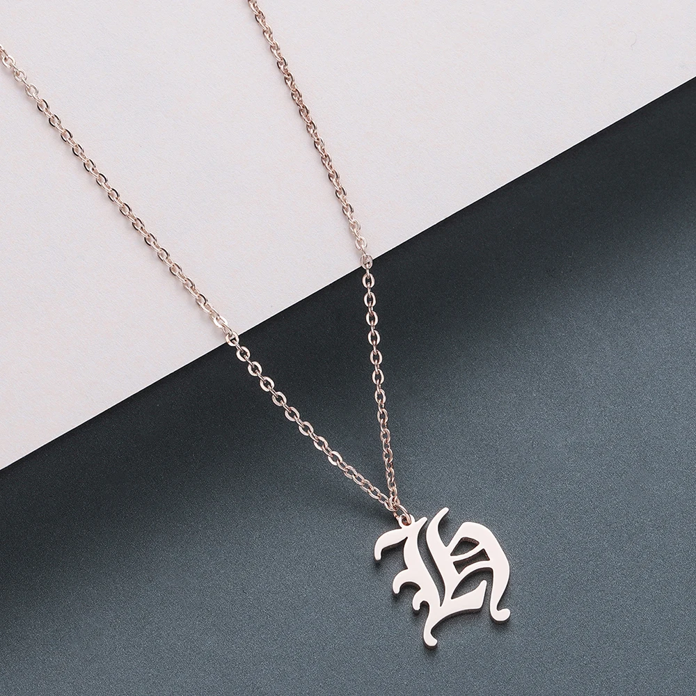 

CHENGXUN 26 Old English Initial Letters Pendants Necklace Stainless Steel Metal Jewelry for Woman Girls Names Birthday Presents