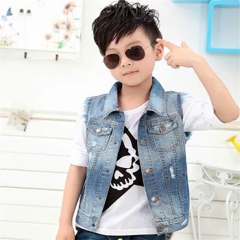 

Classical Boys Denim Vests Cotton Frayed Cowboys Waistcoat Children Outerwear Beggar Clothes Kids