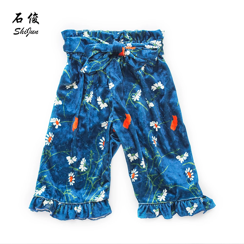 

My Little One 2019 Fall Baby Winnter/Fall Wide Leg Girls Ruffle Floral Velvet Pants