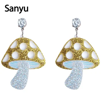 

Silver Color Gold Glitter Powder Mushroom Shape Acrylic Earrings Exaggerated Plant Fun Acrylic Dangle Earrings Mushroom Brincos