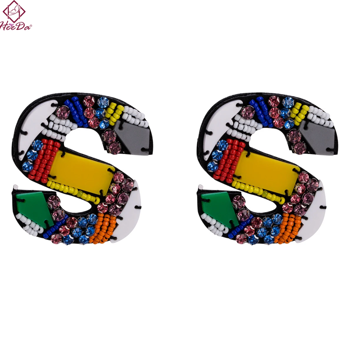 Heeda Kpop Big Name Seed Beads Acrylic Letter S A Stud Earrings Fashion Hiphop Rock Punk Ear Nail 2018 Women Statement Jewelry