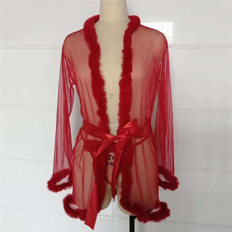 Комплект из двух предметов, модное женское сексуальное модное нижнее белье с длинным рукавом, пижамы с перьями, женское прозрачное Сетчатое нижнее белье, летнее - Цвет: Красный