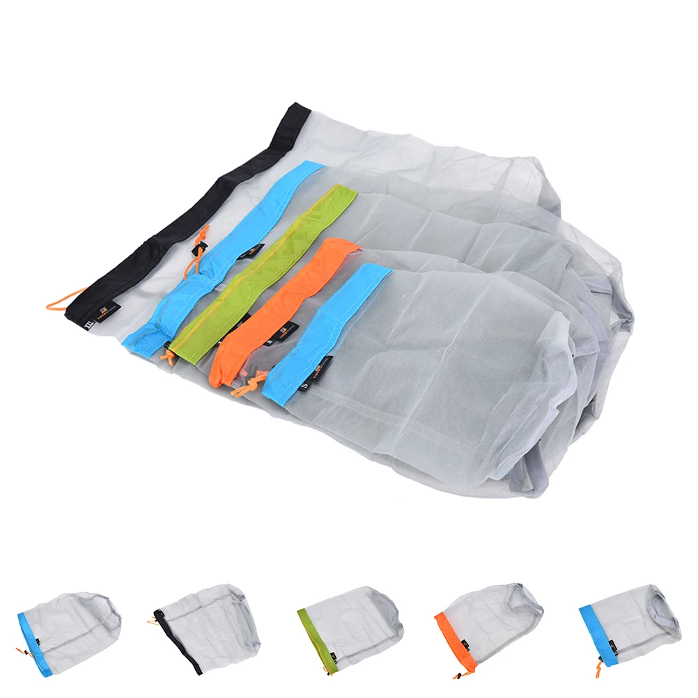 1 шт. портативный Тавель сетчатый мешок на завязках, сумка для хранения, для кемпинга, спорта, ультралегкий, для отдыха на природе, для путешествий, набор оборудования, 5 размеров - Цвет: Random colors