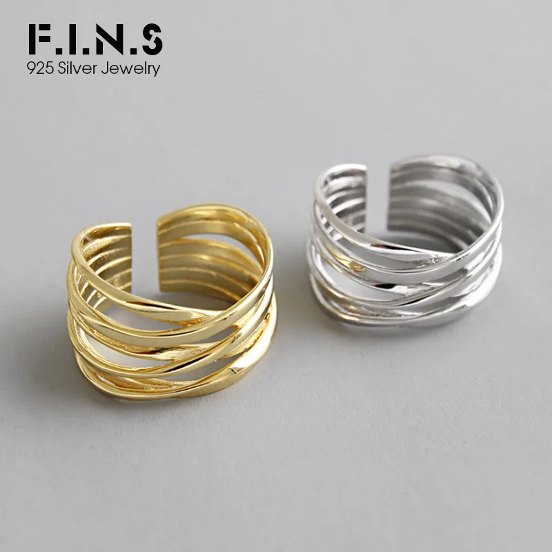 

F.I.N.S 925 Silver Ring Crossed Line Wide Open Finger Rings S925 Sterling Silver Engagement Ring Female Costume Fine Jewelry
