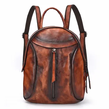 

European and American style fashion casual vegetable tanned leather women backpack genuine leather creative handmade bag