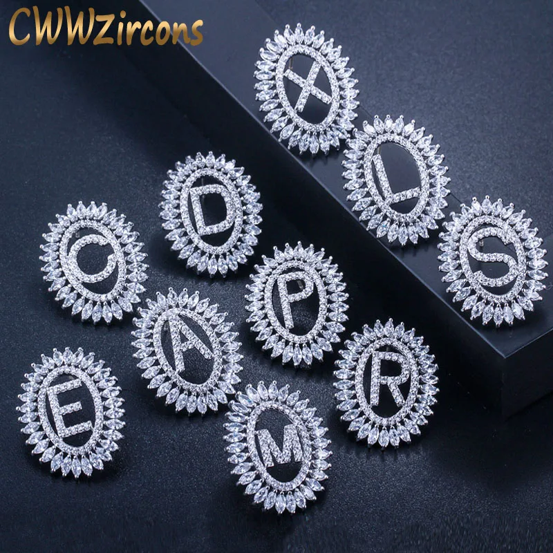 

CWWZircons Trendy Sparkling Big Round Cubic Zirconia Initial Letter Stud Earrings for Women Best Friend Gift Jewelry CZ400
