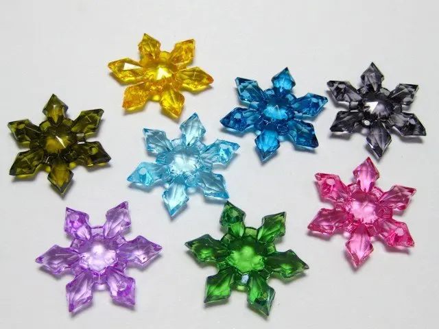 

50 Mixed Colour Transparent Acrylic Snowflake Beads 28mm 2-hole Connector