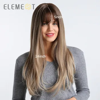 Element 22 inch Long Synthetic Wig with Bangs High Density Dark Root Natural Headline Heat Resistant Hair Wigs for Women 3 Color 4