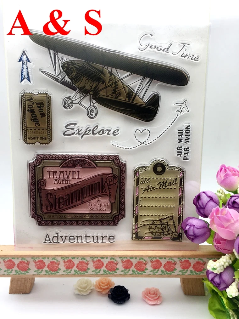 

CLEAR STAMPS Travel Good Time Air Mail Par Avion Scrapbook Card album paper craft silicon rubber transparent stamp