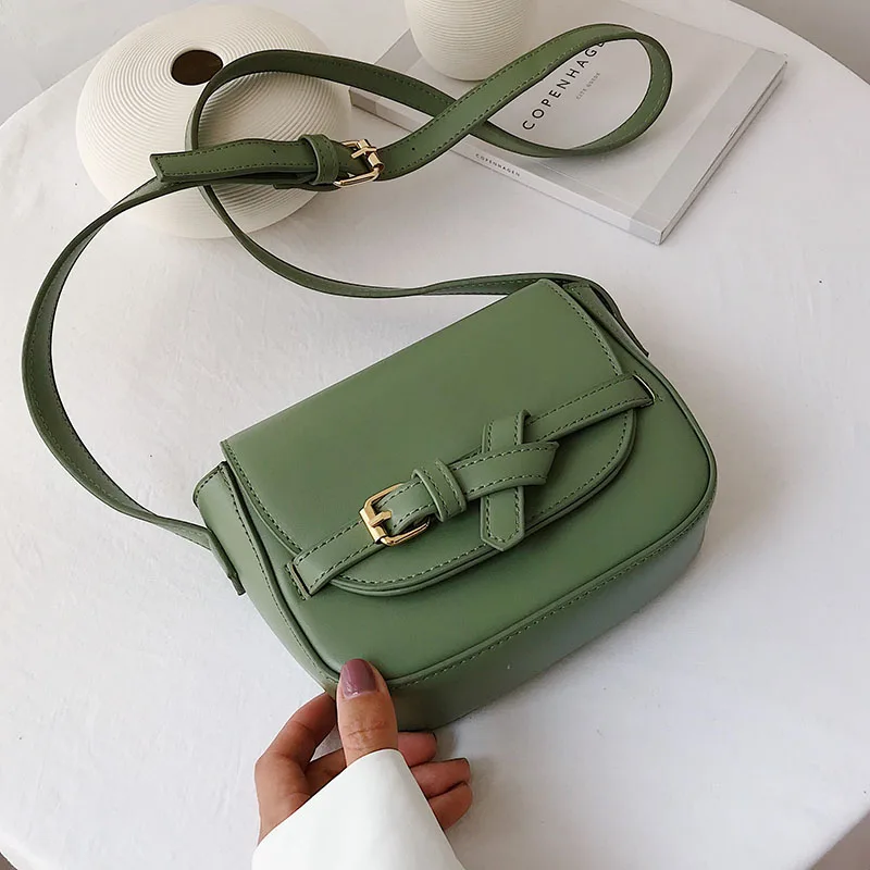 

Solid Color Leather Crossbody Bags For Women 2019 New Summer Messenger Shoulder Bag Lady Green PU Leather Purses and Handbags