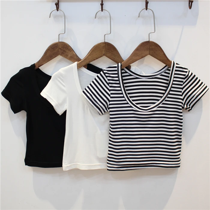 

2019 Summer Item Girl U-neck Short Sleeve T-shirt Three COLORS