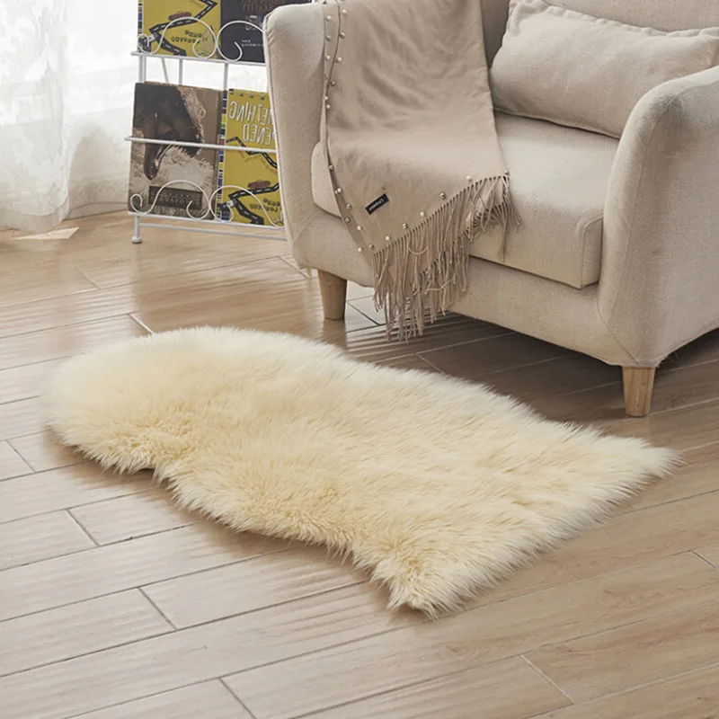 Мех Искусственная овчина ковер с длинным ворсом для коврики для гостиной кожа мех простые пушистые коврики моющаяся Нескользящая Спальня Ковер