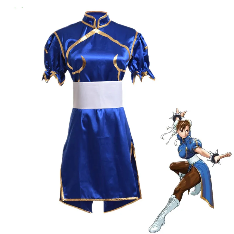 Игры Chun Li костюм Sutorito Faita синий платье Чонсам пояс головные уборы для женщин девочек праздничная одежда Chunli Косплей