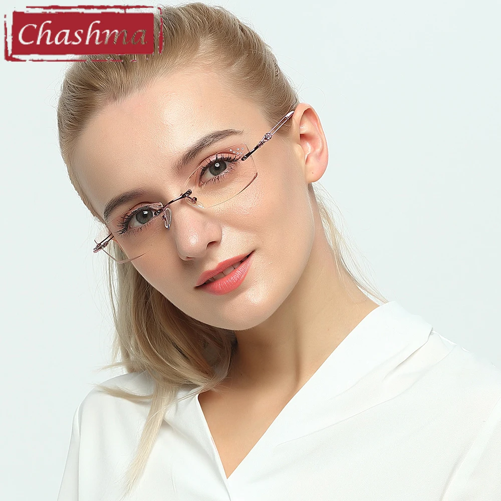 Chashma Brand Titanium Fashion Lady Eye Glasses Diamonds Rimless ...