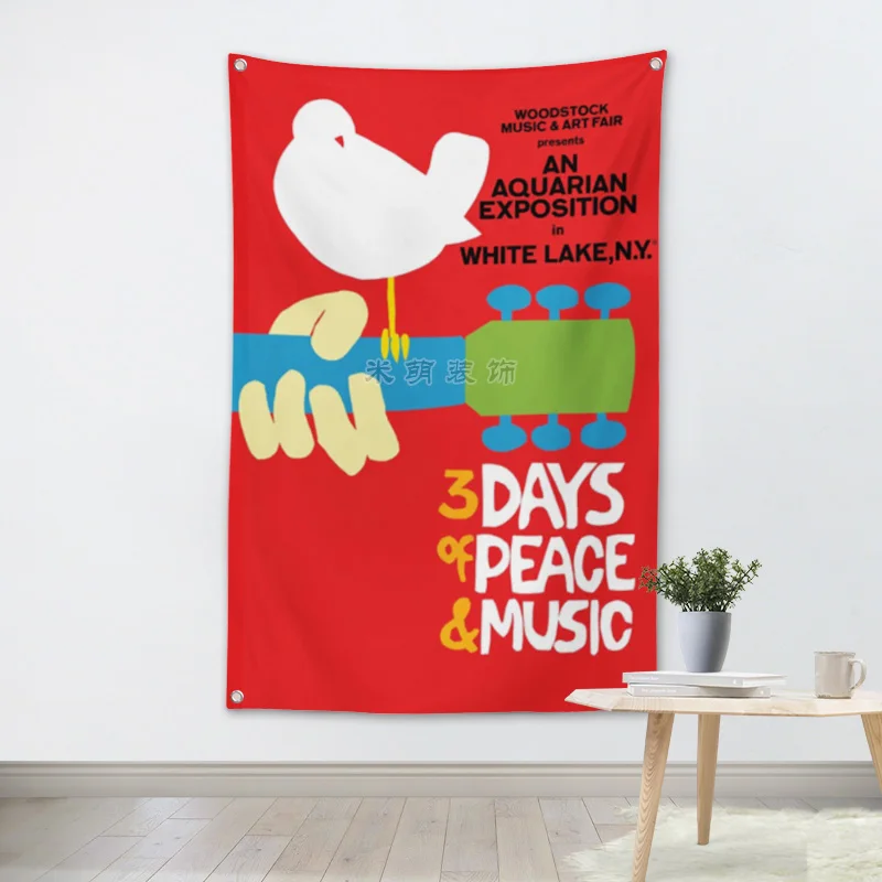 

Woodstock 69 Heavy Metal Music Rock Band Banners Hanging Flag Wall Sticker Cafe Restaurant locomotive club Live background Decor