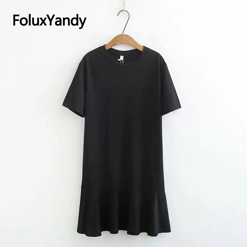 

Casual Trumpet Dress Black Vestidos Women Plus Size Short Sleeve Summer Mermaid Dress KKFY3726