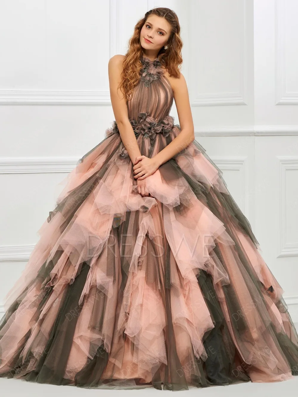 Винтаж розовый и черный два тона 1950 s цвет ful свадебное платье es с оборками Тюль бальное свадебное платье в готическом стиле