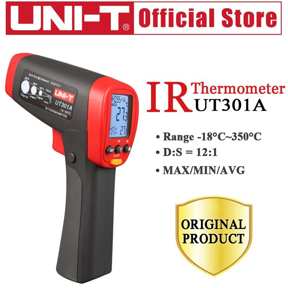

UNI-T UT301A UT301CDigital thermometer outdoor -18-350C/0-622F 12:1 IR Temperature meter infrared gun with LCD backlight display