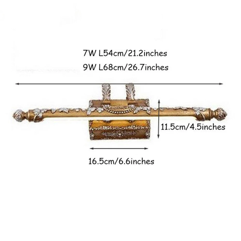 Винтажные длинные светодиоды для зеркал из смолы 7 Вт/9 Вт настенные бра свет для макияжа Косметическая комната гардеробная настенная лампа золото/серебро