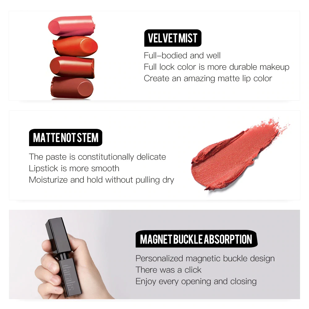 Daralis Matte Lipsticks Waterproof Long-lasting Matte Lipstick Lip Sticks Cosmetic Easy to Wear Matte Batom Makeup Lipstick