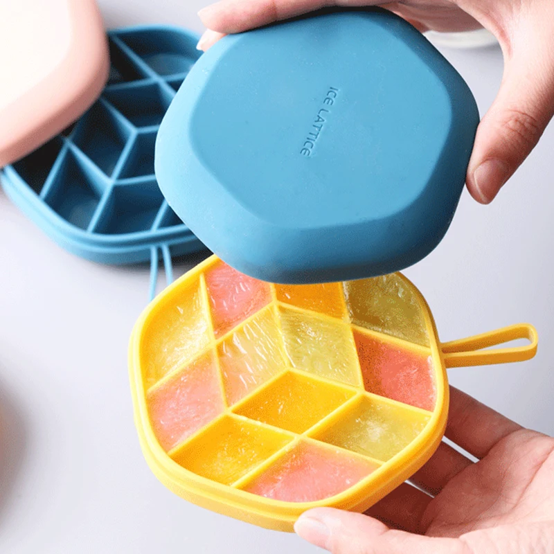

1Pcs Silicone 12 Cavity Hexagon 3D Ice Mold DIY Popsicle Mould Ice Cream Makers Storage Box Kitchen Accessories For Dessert