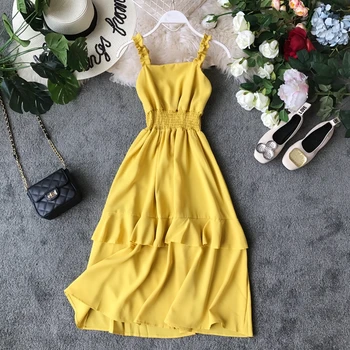 

Women's summer spaghhetti strap dress female vintage solid A-Line sleeveless summer dress TB1257