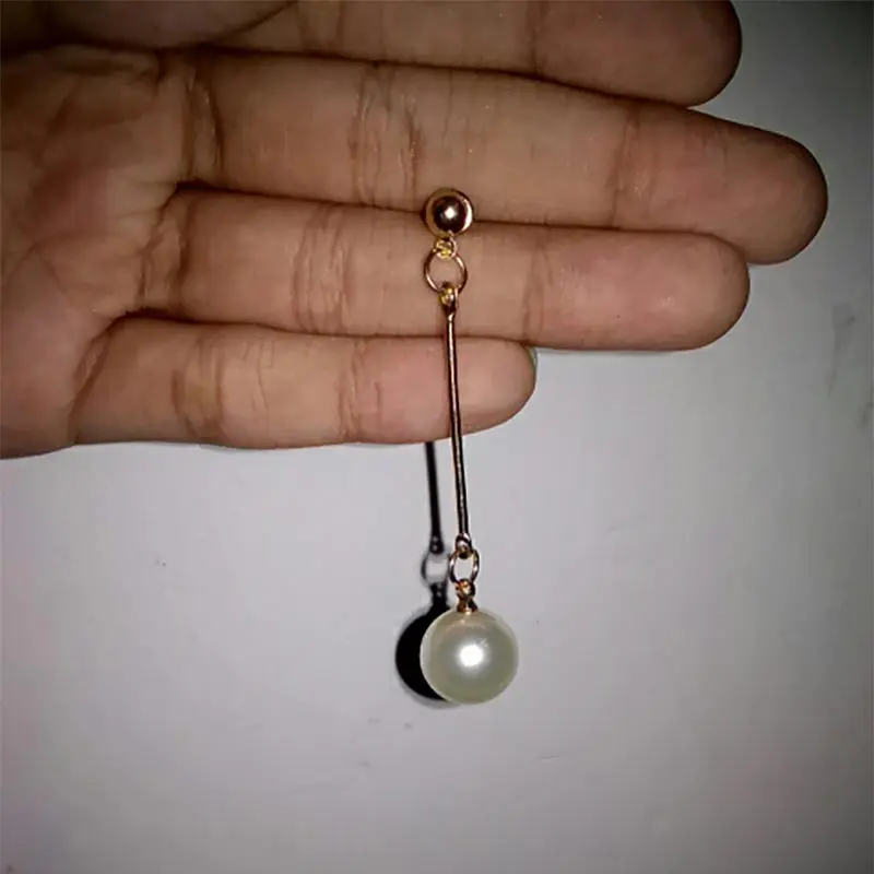 Серьги женские длинные с искусственным жемчугом корейские геометрический