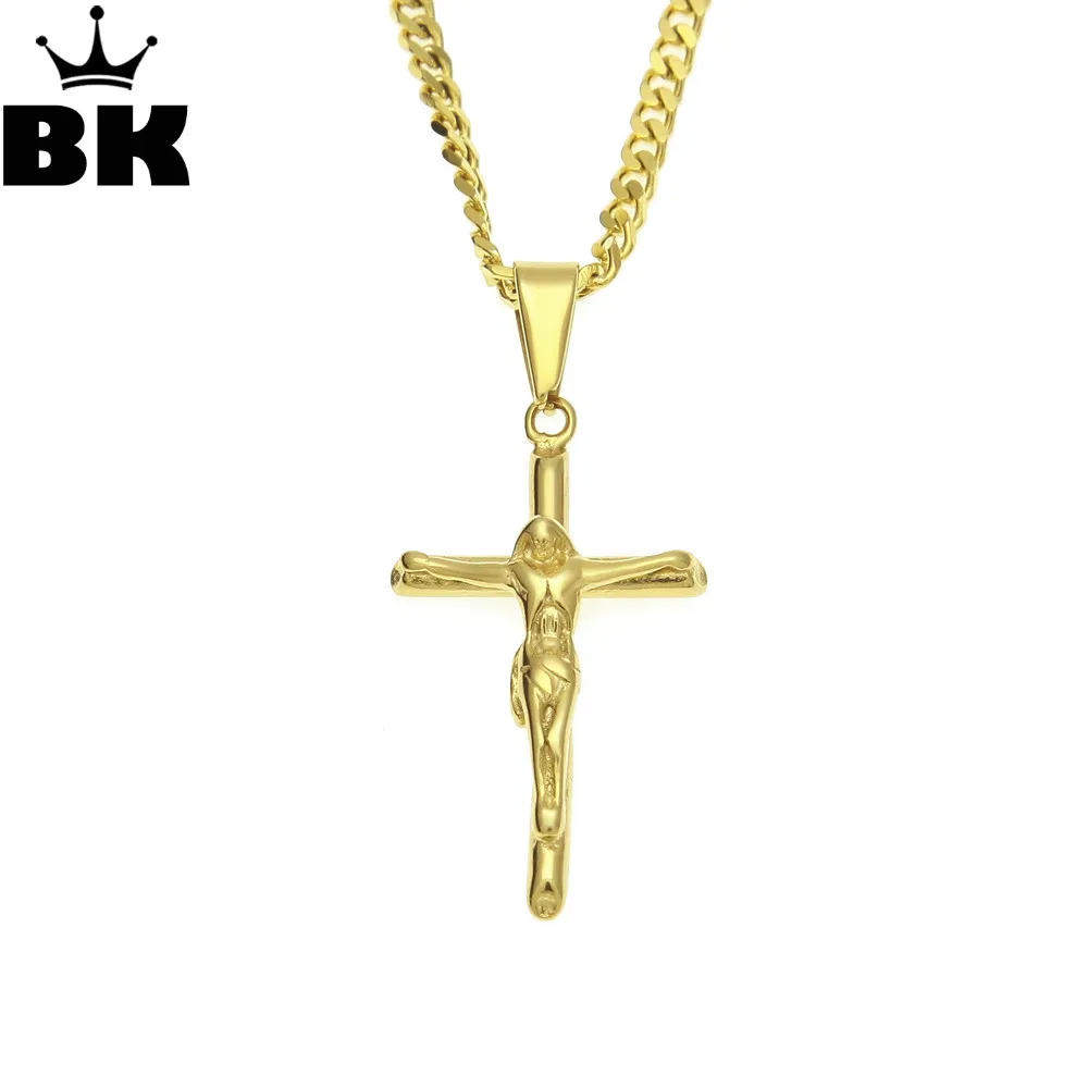 Small Jesus Crucifix Cross Pendant Catholic Necklace Stainless Steel